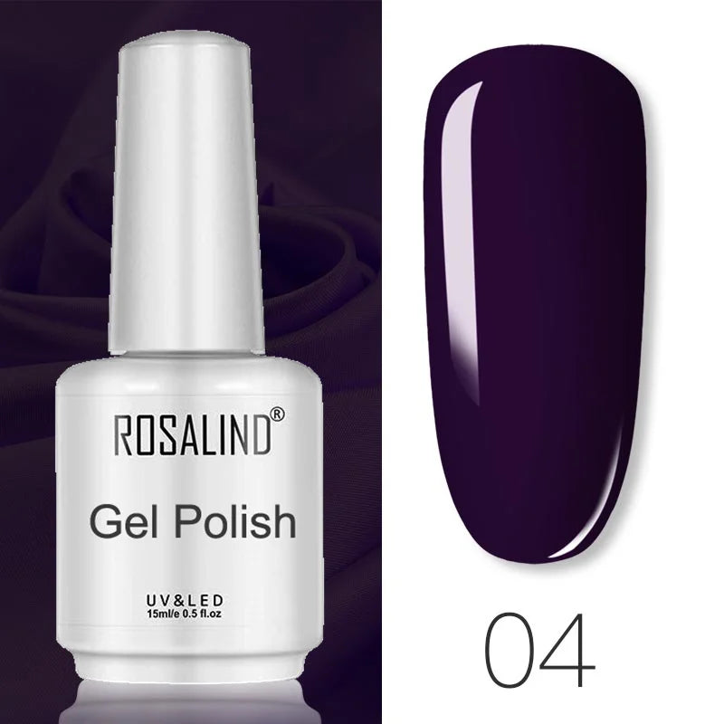 ROSALIND Mini/15ml Soak Off Pure Color Nail Gel Bright For Nail Art Design LED/UV Lamp Semi Permanent Need Base Top Coat