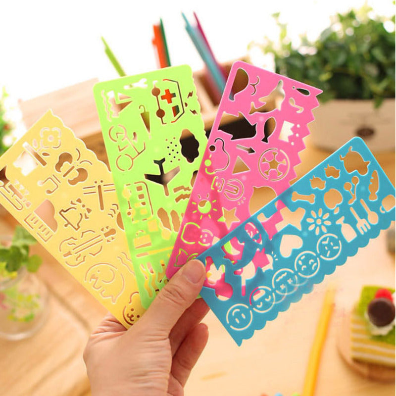 4PCS Kids Drawing Toys Painting Template Board Plastic Ruler Art Craft Juguetes Learning Draw Educational Toys For Children Gift